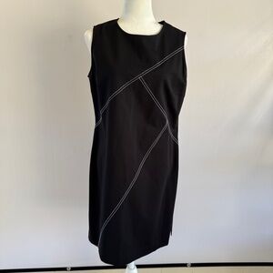 Misook Black Sleeveless Dress Size S White Contrast Stitch Sheath Minimalist